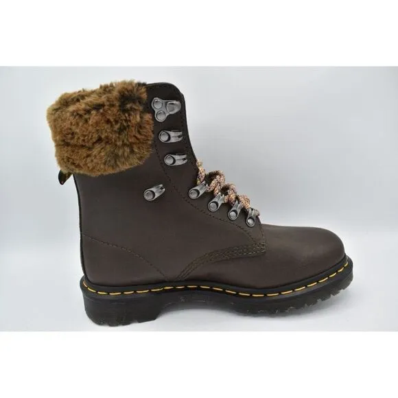Dr Martens 1460 Womens Size 10 Serena Collar Lined Brown Leather Winter Boots