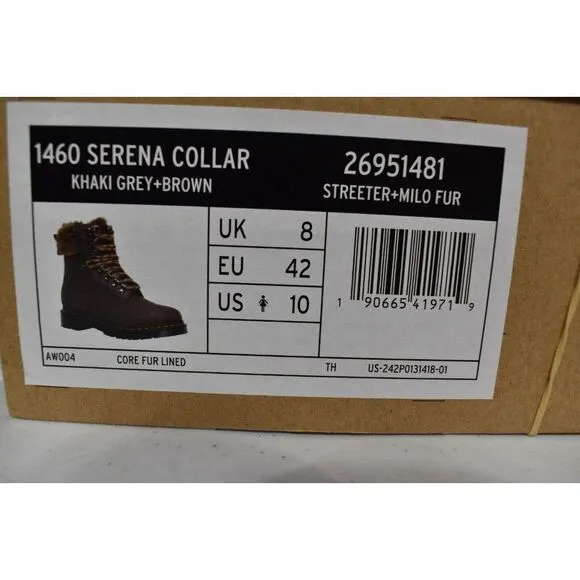 Dr Martens 1460 Womens Size 10 Serena Collar Lined Brown Leather Winter Boots