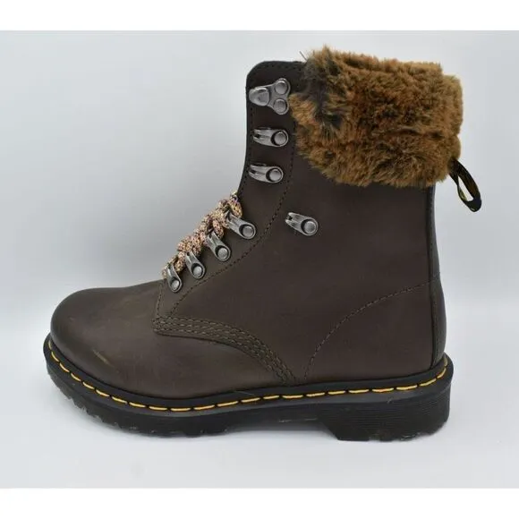 Dr Martens 1460 Womens Size 10 Serena Collar Lined Brown Leather Winter Boots