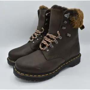 Dr Martens 1460 Womens Size 10 Serena Collar Lined Brown Leather Winter Boots
