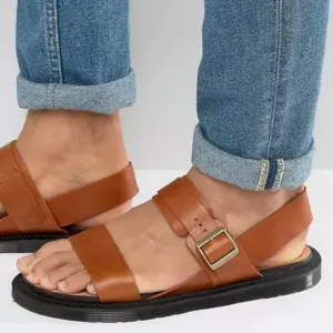 Dr Martens Kennet Ligh Brown Buckle Strap Leather Flat Gladiator Sandals Size 11