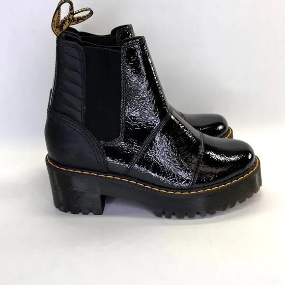 Dr Martens  Rozalie Distressed Patent Heeled Chelsea Boots Size 6 in Black