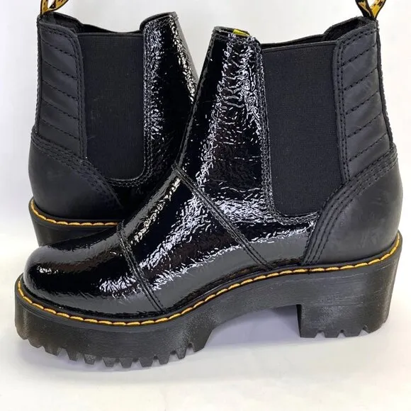 Dr Martens  Rozalie Distressed Patent Heeled Chelsea Boots Size 6 in Black