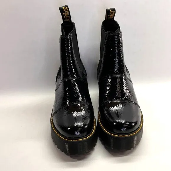 Dr Martens  Rozalie Distressed Patent Heeled Chelsea Boots Size 6 in Black