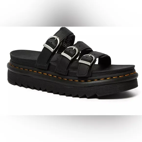 Dr. Martens Women's Blaire Hydro Leather Slide Sandals black size 7 women’s