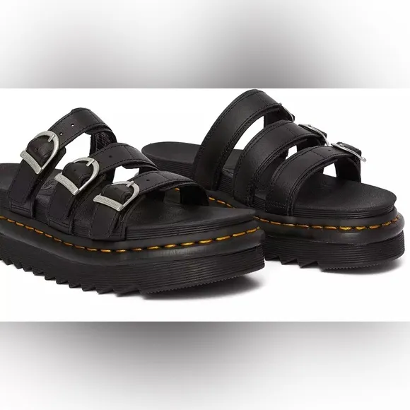 Dr. Martens Women's Blaire Hydro Leather Slide Sandals black size 7 women’s