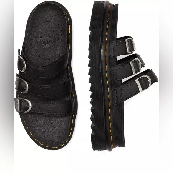 Dr. Martens Women's Blaire Hydro Leather Slide Sandals black size 7 women’s