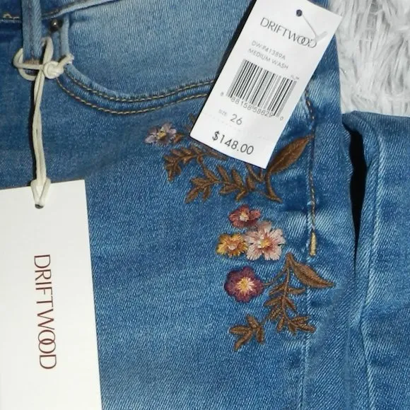 Driftwood Kelly Embroidered Floral Flared Jeans NEW/NWT!