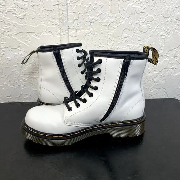 Dr. Martens Boots Girls Size 2 White‎ Conbat Shoes Side Zip Casual