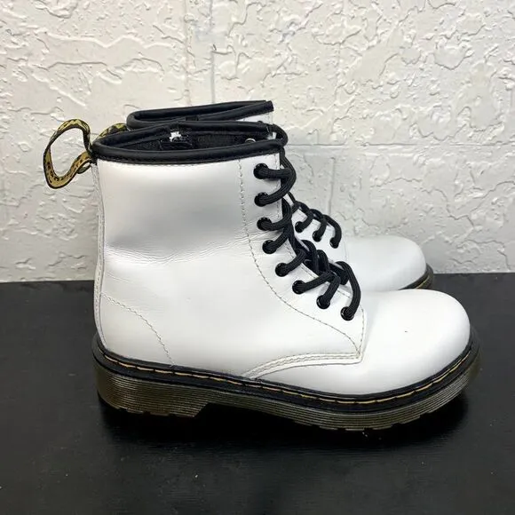 Dr. Martens Boots Girls Size 2 White‎ Conbat Shoes Side Zip Casual