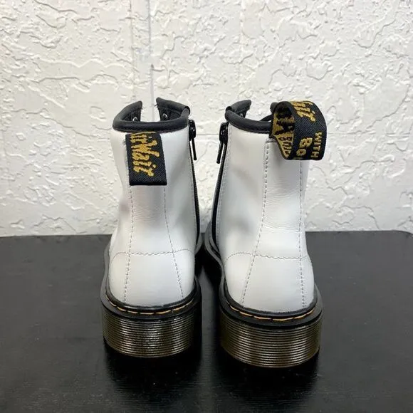 Dr. Martens Boots Girls Size 2 White‎ Conbat Shoes Side Zip Casual