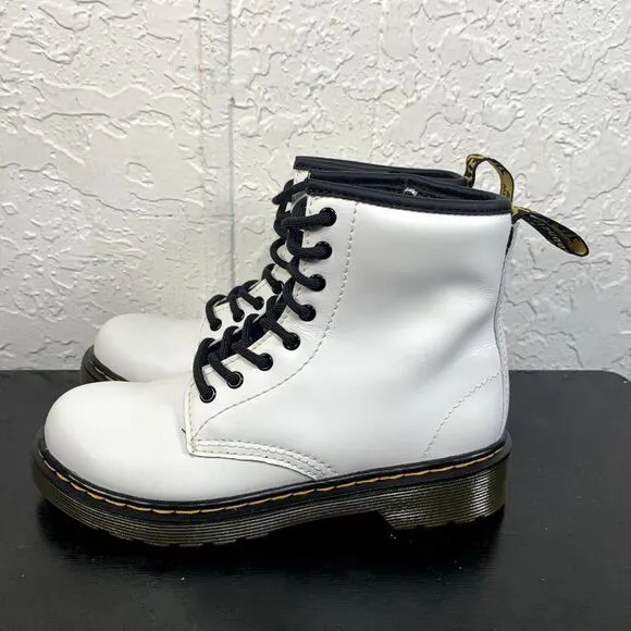 Dr. Martens Boots Girls Size 2 White‎ Conbat Shoes Side Zip Casual