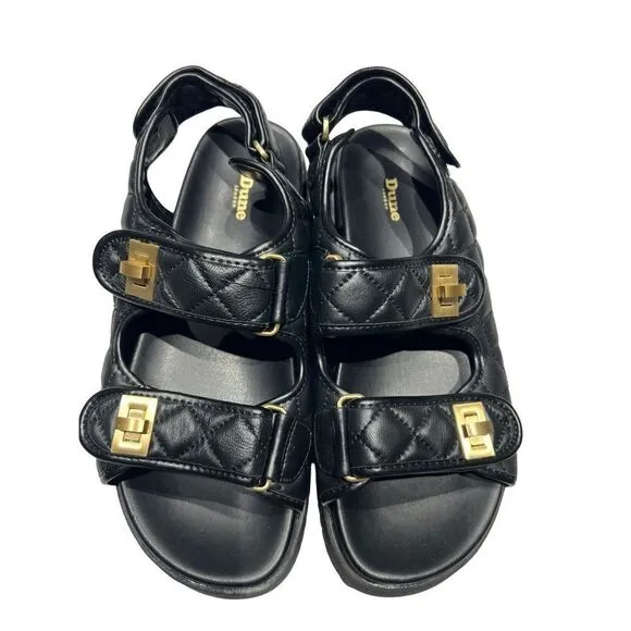 Dune London Lockstock Womens Twist Turn Lock Leather Quilted Sandals Black Sz 40