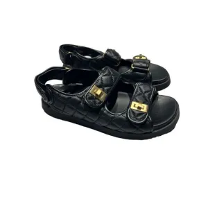 Dune London Lockstock Womens Twist Turn Lock Leather Quilted Sandals Black Sz 40
