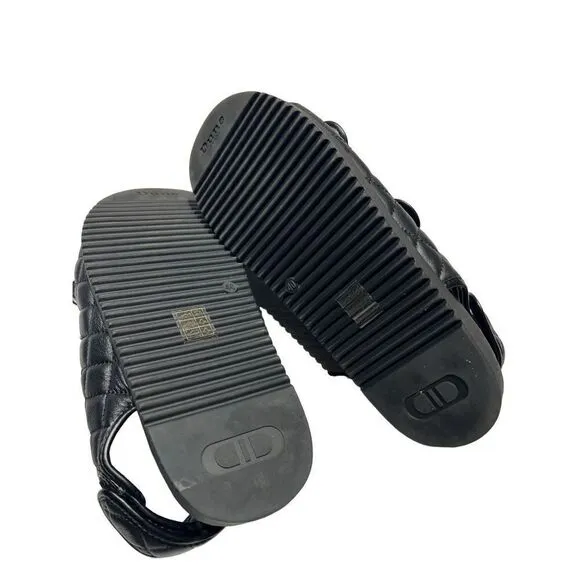 Dune London Lockstock Womens Twist Turn Lock Leather Quilted Sandals Black Sz 40