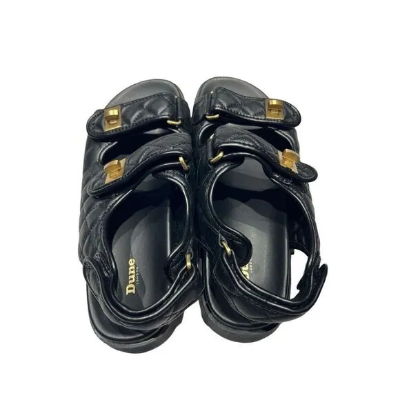 Dune London Lockstock Womens Twist Turn Lock Leather Quilted Sandals Black Sz 40