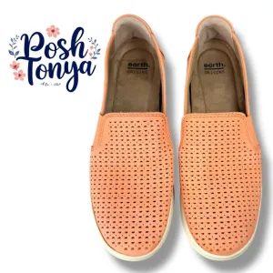Earth Origins Eclipse Elin Perforated Leather Slip On Shoes, Cantaloupe, Size 8