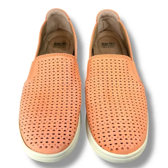 Earth Origins Eclipse Elin Perforated Leather Slip On Shoes, Cantaloupe, Size 8