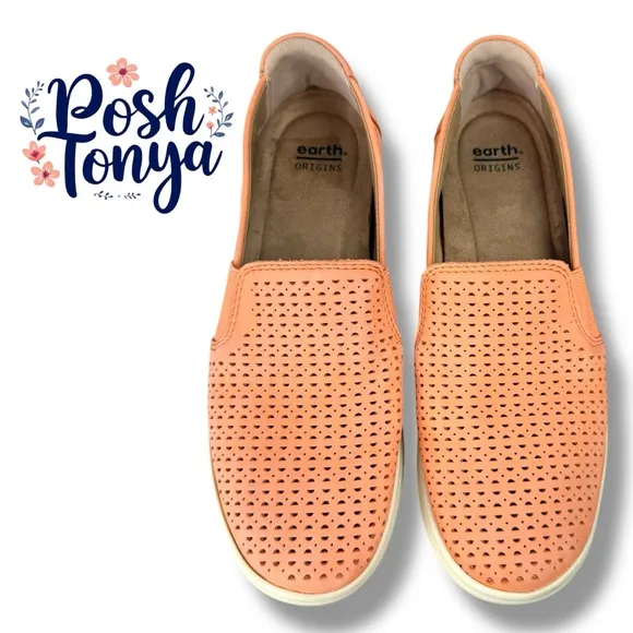 Earth Origins Eclipse Elin Perforated Leather Slip On Shoes, Cantaloupe, Size 8
