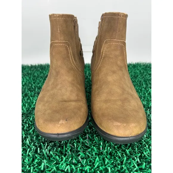 Easy Street Womens Ankle Boots Brown Side Zip Buckle Casual Booties Size 8.5M