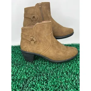 Easy Street Womens Ankle Boots Brown Side Zip Buckle Casual Booties Size 8.5M