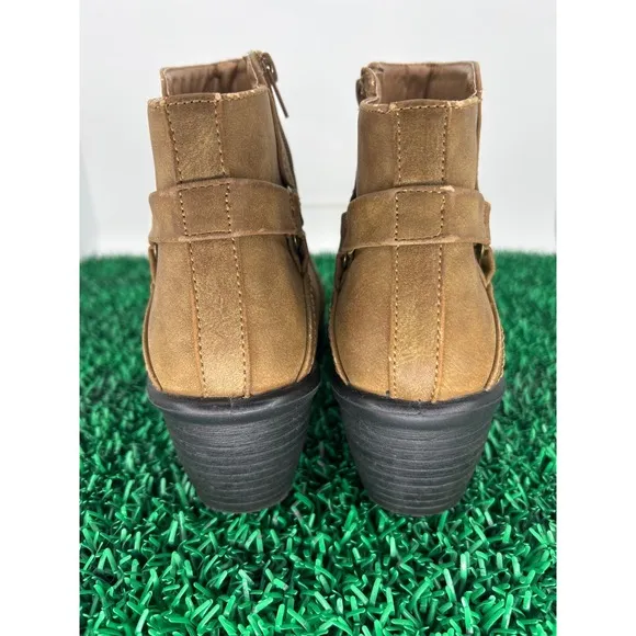 Easy Street Womens Ankle Boots Brown Side Zip Buckle Casual Booties Size 8.5M