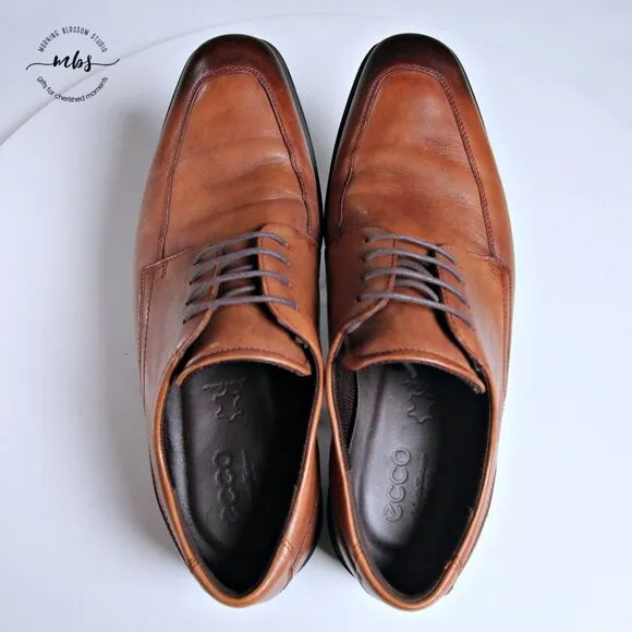 ECCO Calcan Apron Toe Tie Derby Dress Shoes in Brown Men Size 11