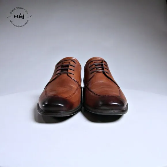 ECCO Calcan Apron Toe Tie Derby Dress Shoes in Brown Men Size 11