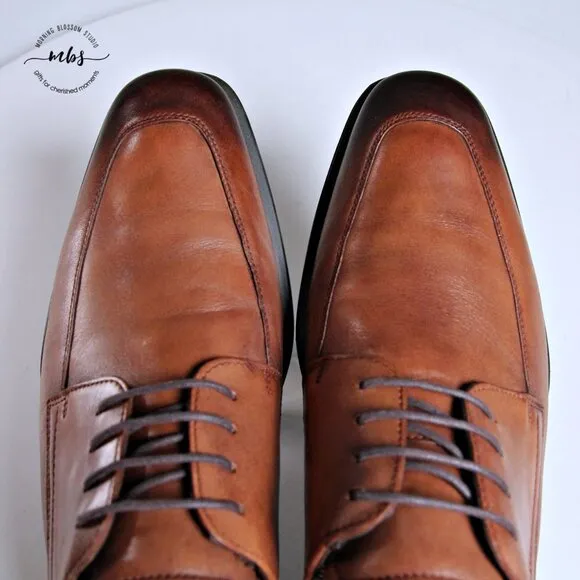 ECCO Calcan Apron Toe Tie Derby Dress Shoes in Brown Men Size 11