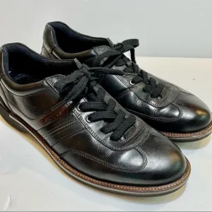 Ecco Fenn Oxford Black &amp; Brown Leather Sneakers Shoes‎ 45