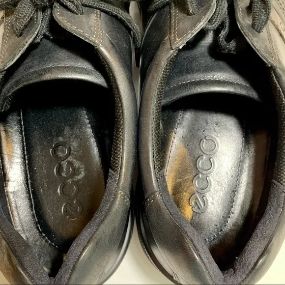 Ecco Fenn Oxford Black &amp; Brown Leather Sneakers Shoes‎ 45