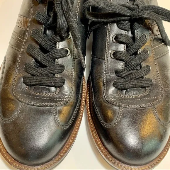 Ecco Fenn Oxford Black &amp; Brown Leather Sneakers Shoes‎ 45