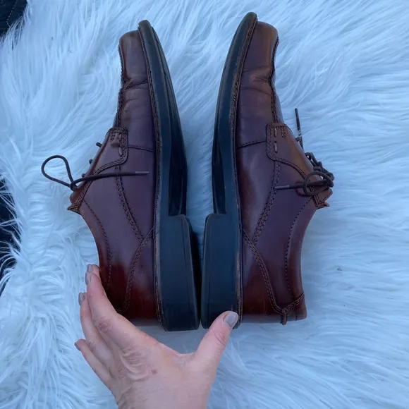 Ecco Lace Up Leather Brown Loafer Dress Shoe