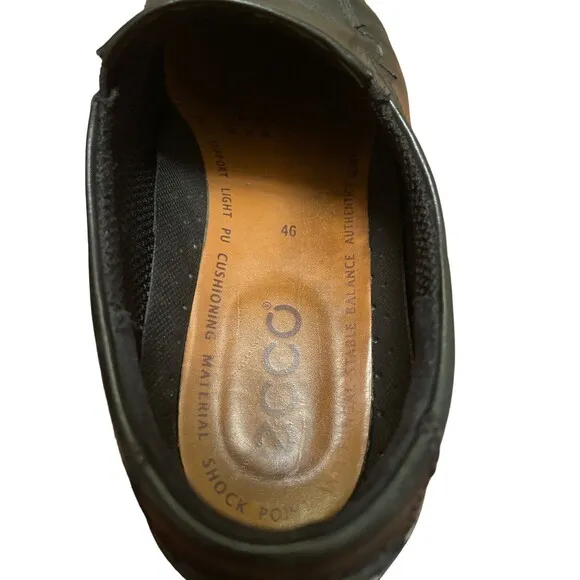 Ecco Men's Black Leather Loafers Size 46 Slip On Shock Point US 12 /12.5 Quality