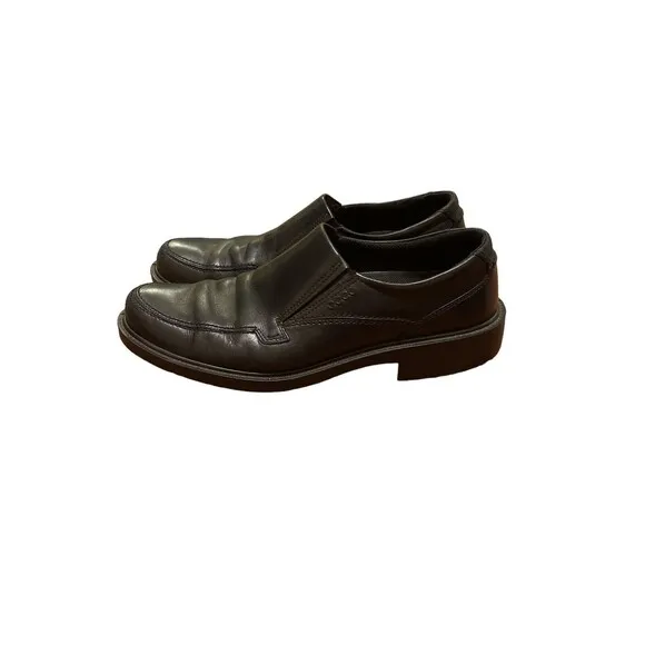 Ecco Men's Black Leather Loafers Size 46 Slip On Shock Point US 12 /12.5 Quality