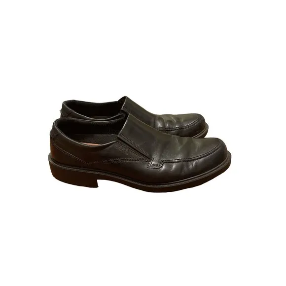 Ecco Men's Black Leather Loafers Size 46 Slip On Shock Point US 12 /12.5 Quality