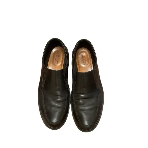 Ecco Men's Black Leather Loafers Size 46 Slip On Shock Point US 12 /12.5 Quality