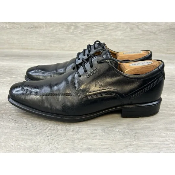 ECCO Men's Derby Cairo Black Leather Apron Toe Dress  Shoes Size US 8