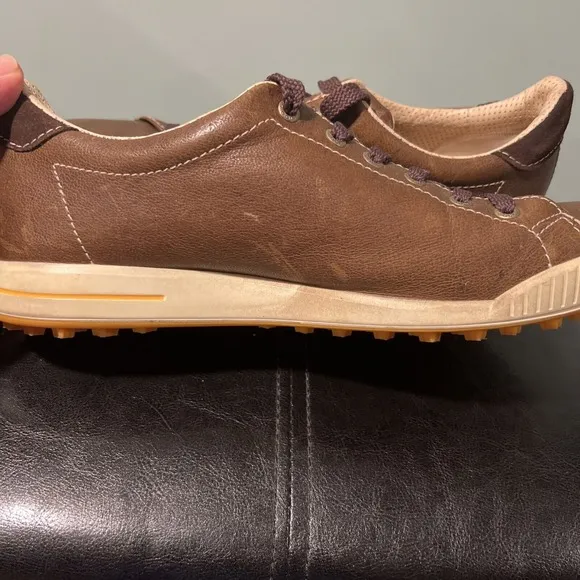 ECCO Spikeless Golf Shoes Brown Leather Casual Comfort Men's US Sz 9-9.5, EU 43
