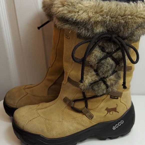 Ecco Gore-tex Fur Trim Sude Winter Boots Sz 35