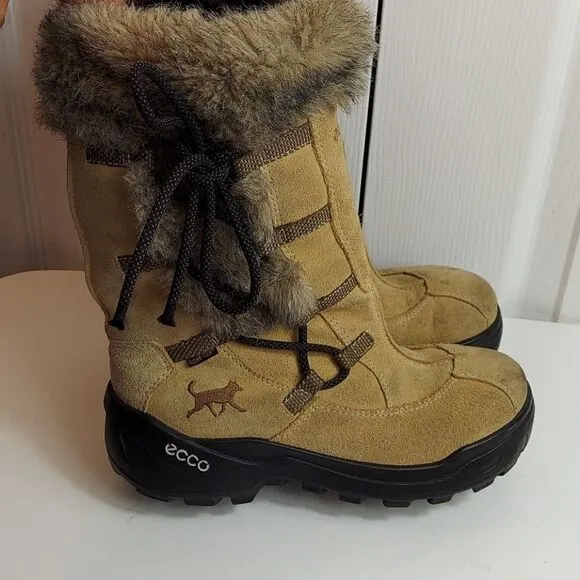 Ecco Gore-tex Fur Trim Sude Winter Boots Sz 35
