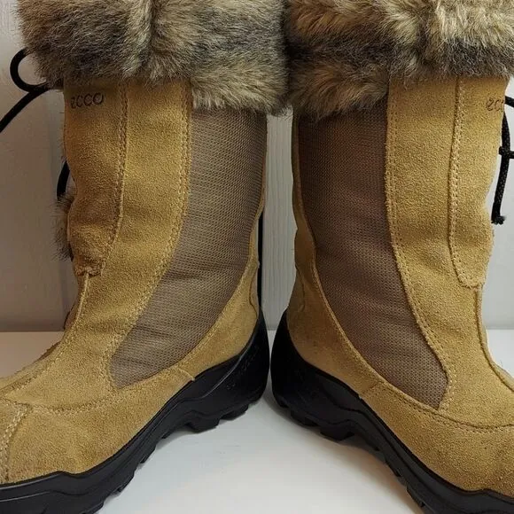 Ecco Gore-tex Fur Trim Sude Winter Boots Sz 35
