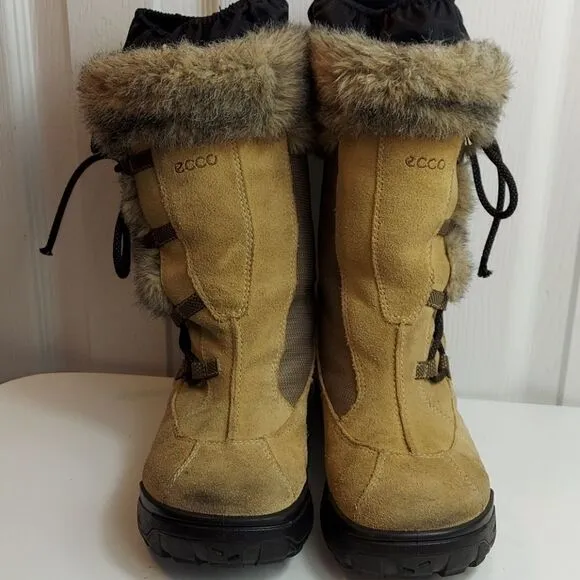 Ecco Gore-tex Fur Trim Sude Winter Boots Sz 35