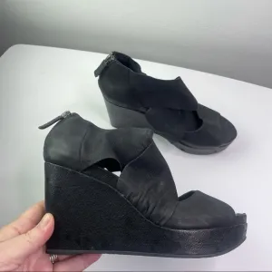 Eileen Fisher Black Draw Suede and Leather Wedges Heel Shoes 8M