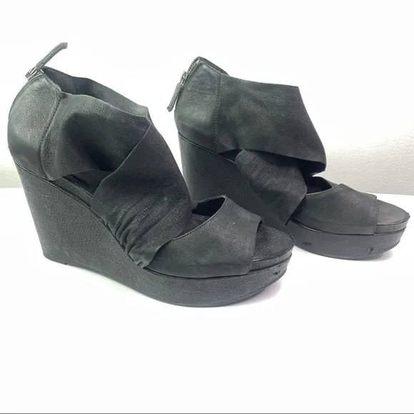 Eileen Fisher Black Draw Suede and Leather Wedges Heel Shoes 8M