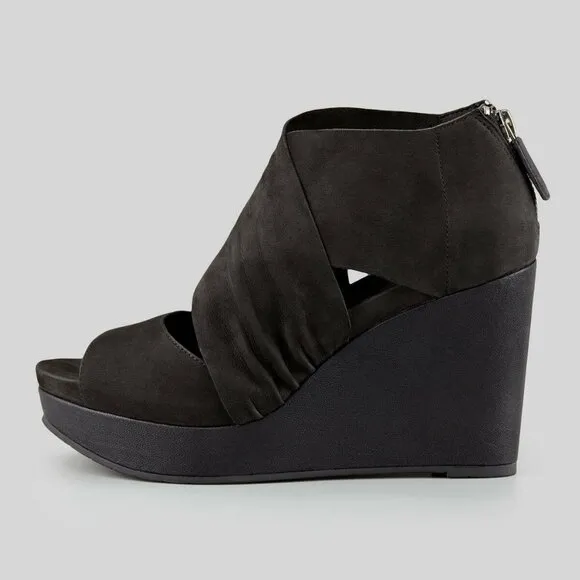 Eileen Fisher Black Draw Suede and Leather Wedges Heel Shoes 8M