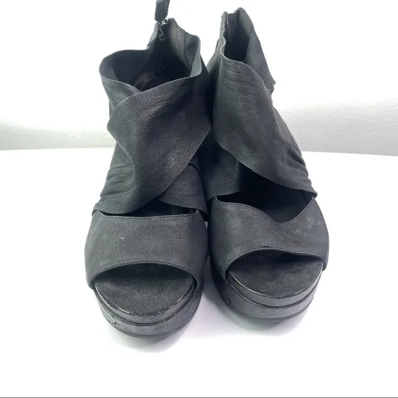 Eileen Fisher Black Draw Suede and Leather Wedges Heel Shoes 8M