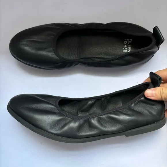 Eileen Fisher Black Leather Flats Notion Nappa Leather Ballet Flat Sz 7.5