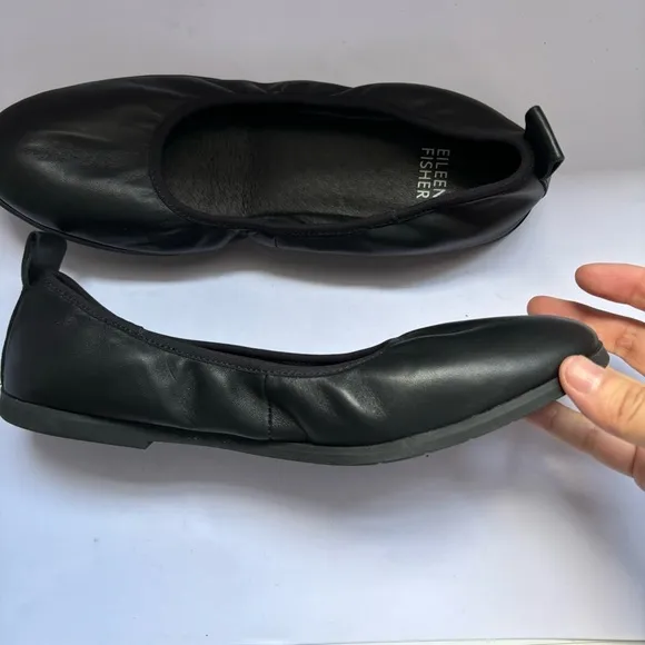 Eileen Fisher Black Leather Flats Notion Nappa Leather Ballet Flat Sz 7.5