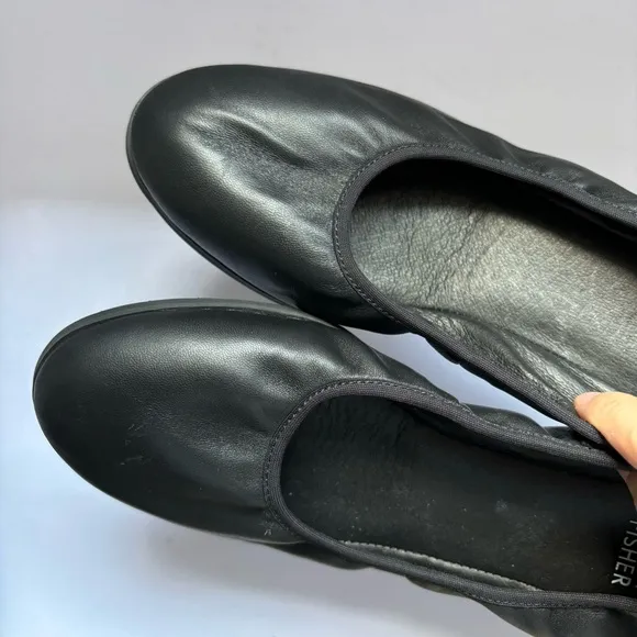 Eileen Fisher Black Leather Flats Notion Nappa Leather Ballet Flat Sz 7.5